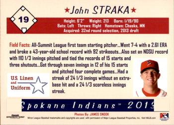 2013 Grandstand Spokane Indians #NNO John Straka Back
