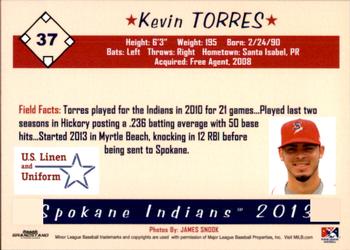 2013 Grandstand Spokane Indians #NNO Kevin Torres Back