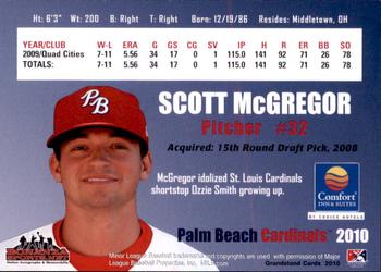 2010 Grandstand Palm Beach Cardinals #NNO Scott McGregor Back