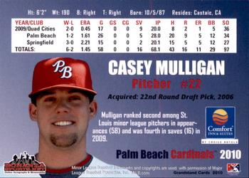 2010 Grandstand Palm Beach Cardinals #NNO Casey Mulligan Back