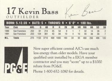 1992 PG&E San Francisco Giants #NNO Kevin Bass Back