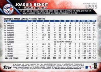 2016 Topps Update #US35 Joaquin Benoit Back