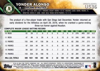 2016 Topps Update #US36 Yonder Alonso Back