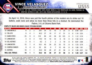 2016 Topps Update #US55 Vince Velasquez Back