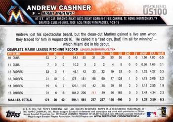 2016 Topps Update #US100 Andrew Cashner Back