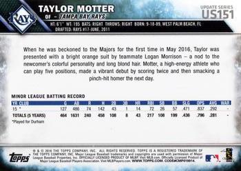 2016 Topps Update #US151 Taylor Motter Back