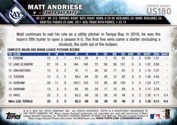 2016 Topps Update #US180 Matt Andriese Back