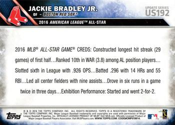 2016 Topps Update #US192 Jackie Bradley Jr. Back