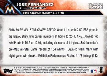 2016 Topps Update #US223 Jose Fernandez Back