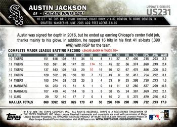 2016 Topps Update #US231 Austin Jackson Back