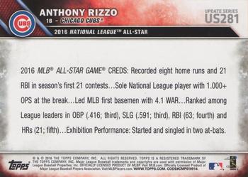 2016 Topps Update #US281 Anthony Rizzo Back