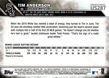 2016 Topps Update #US287 Tim Anderson Back