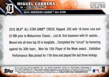 2016 Topps Update #US290 Miguel Cabrera Back
