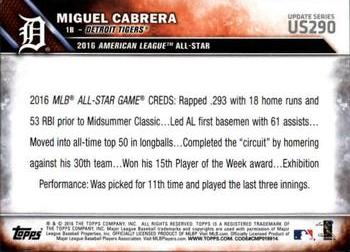 2016 Topps Update #US290 Miguel Cabrera Back
