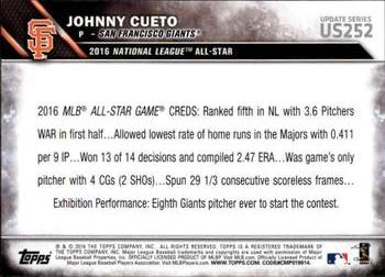 2016 Topps Update #US252 Johnny Cueto Back