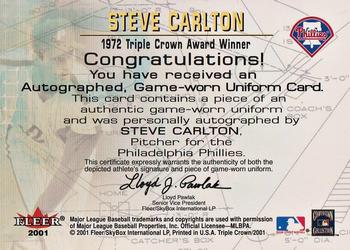 2001 Fleer Triple Crown - Crowns of Gold Memorabilia Autographs #NNO Steve Carlton Back