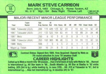 1989 Donruss The Rookies #18 Mark Carreon Back