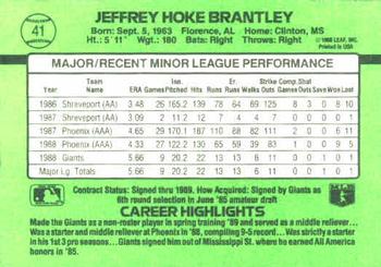 1989 Donruss The Rookies #41 Jeff Brantley Back
