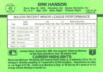 1989 Donruss The Rookies #49 Erik Hanson Back