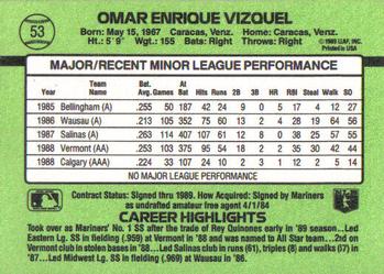 1989 Donruss The Rookies #53 Omar Vizquel Back