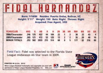 2010 Grandstand Clearwater Threshers #NNO Fidel Hernandez Back