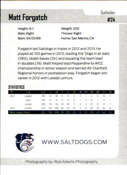 2014 Lincoln Saltdogs #NNO Matt Forgatch Back
