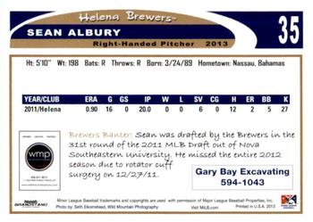 2013 Grandstand Helena Brewers #NNO Sean Albury Back