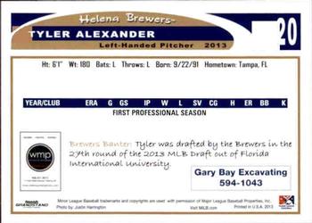 2013 Grandstand Helena Brewers #NNO Tyler Alexander Back