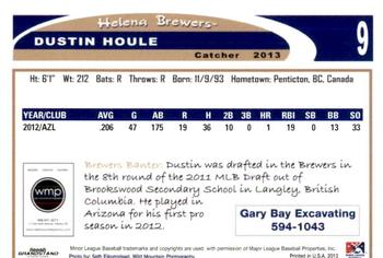2013 Grandstand Helena Brewers #NNO Dustin Houle Back