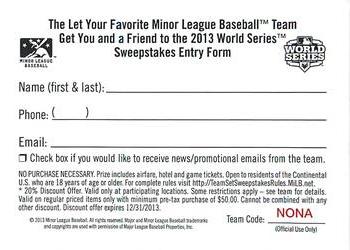 2013 Grandstand Northwest Arkansas Naturals #NONA Win a Trip to the 2013 World Series Back