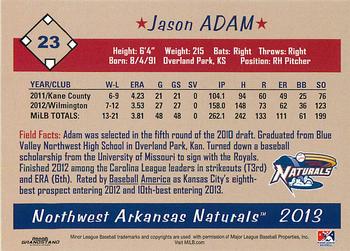 2013 Grandstand Northwest Arkansas Naturals #NNO Jason Adam Back