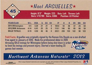 2013 Grandstand Northwest Arkansas Naturals #NNO Noel Arguelles Back