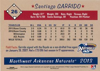 2013 Grandstand Northwest Arkansas Naturals #NNO Santiago Garrido Back