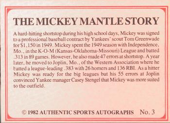 1982 ASA The Mickey Mantle Story #3 Mickey Mantle Back