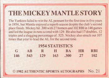 1982 ASA The Mickey Mantle Story #21 Mickey Mantle Back