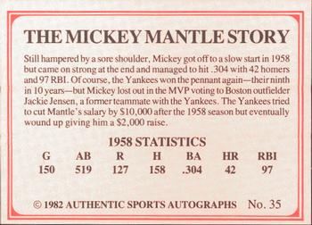 1982 ASA The Mickey Mantle Story #35 Mickey Mantle / Brooks Robinson Back