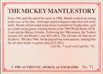 1982 ASA The Mickey Mantle Story #71 Mickey Mantle Back