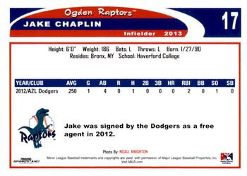2013 Grandstand Ogden Raptors #NNO Jake Chaplin Back