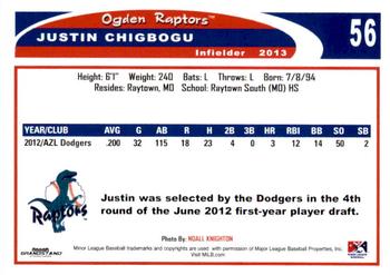 2013 Grandstand Ogden Raptors #NNO Justin Chigbogu Back
