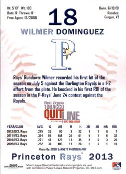 2013 Grandstand Princeton Rays #NNO Wilmer Dominguez Back