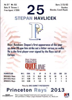 2013 Grandstand Princeton Rays #NNO Stepan Havlicek Back