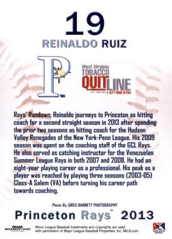 2013 Grandstand Princeton Rays #NNO Reinaldo Ruiz Back