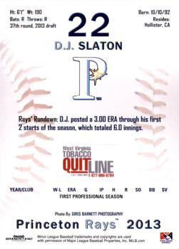 2013 Grandstand Princeton Rays #NNO D.J. Slaton Back