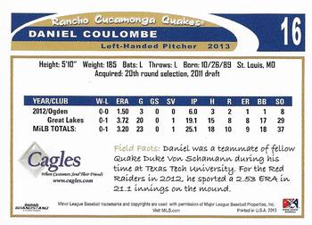 2013 Grandstand Rancho Cucamonga Quakes #NNO Daniel Coulombe Back