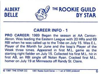 1991 Star The Rookie Guild #6 Albert Belle Back