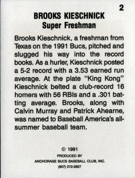 1991 Anchorage Bucs #2 Brooks Kieschnick Back