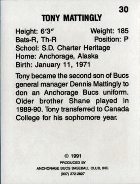1991 Anchorage Bucs #30 Tony Mattingly Back