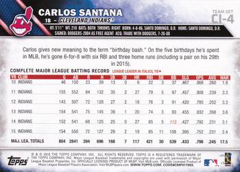2016 Topps Cleveland Indians #CI-4 Carlos Santana Back