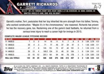 2016 Topps Los Angeles Angels #A-7 Garrett Richards Back