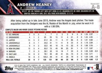 2016 Topps Los Angeles Angels #A-8 Andrew Heaney Back